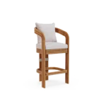 Tropea Bar Chair by Mediterrazza, Outdoor Bar Chair in Lacquered Metal, Fabric, Cord. Lifestyle front view set in a bespoke Mediterranean outdoor living space.