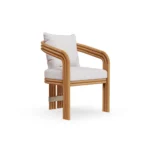 Tropea Dining Chair by Mediterrazza, Outdoor Dining Chair in Lacquered Metal, Fabric, Cord. Lifestyle front view set in a bespoke Mediterranean outdoor living space.