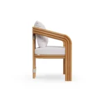 Tropea Dining Chair – Outdoor Dining Chair in Lacquered Metal, Fabric, Cord by Mediterrazza. Side profile highlighting elegant proportions and artisanal craftsmanship.