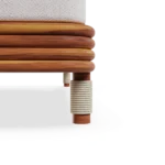 Side profile of the Valletta sunbed, illustrating the balanced proportions, the adjustable back, and the refined wooden frame.