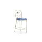 Vernazza Bar Chair by Mediterrazza, Outdoor Bar Chair in Iroko Wood, Fabric, Cord. Lifestyle front view set in a bespoke Mediterranean outdoor living space.