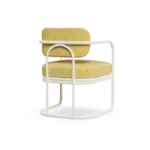 Zagaleta Dining Chair Outdoor Dining Chair by Mediterrazza. Back angle view showcasing premium Iroko Wood, Fabric, Cord finishes and outdoor-grade durability.