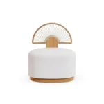 Antibes Armchair – luxury Outdoor Armchair in Iroko Wood, Textile, Cord by Mediterrazza. Front view showcasing sculptural silhouette and handcrafted Mediterranean design.