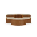 Benissa coffee table by Mediterrazza with iroko wood base, modular ceramic top table evoking timeless Mediterranean outdoor living.