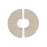Benissa modular table by Mediterrazza in iroko and ceramic, sculptural circular coffee table with a blend of wood and stone textures.