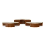 Benissa accent table by Mediterrazza in ceramic and carved iroko wood, modular design reflecting premium Mediterranean artistry.