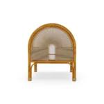 Cyclades Armchair by Mediterrazza – Outdoor Armchair in Iroko Wood, Textile, Cord. Rear view revealing refined construction and distinctive backrest design.