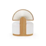 Antibes Armchair by Mediterrazza – Outdoor Armchair in Iroko Wood, Textile, Cord. 45° rear view showing structural elegance and outdoor-grade material quality.