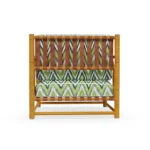 Comporta Armchair by Mediterrazza – Outdoor Armchair in Iroko Wood, Fabric, Leather, Cord. Rear view revealing refined construction and distinctive backrest design.