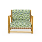 Comporta Armchair – luxury Outdoor Armchair in Iroko Wood, Fabric, Leather, Cord by Mediterrazza. Front view showcasing sculptural silhouette and handcrafted Mediterranean design.