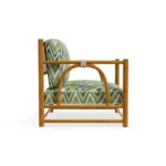 Comporta Armchair – Outdoor Armchair in Iroko Wood, Fabric, Leather, Cord by Mediterrazza. Side profile highlighting elegant proportions and artisanal craftsmanship.