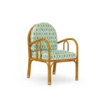 Cyclades Dining Chair by Mediterrazza, Outdoor Dining Chair in Iroko Wood, Textile, Cord. Lifestyle front view set in a bespoke Mediterranean outdoor living space.