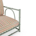 Girona Armchair by Mediterrazza – close-up of Iroko Wood, Fabric, Cord craftsmanship. Luxury Outdoor Armchair detail shot highlighting artisanal cord and frame quality.