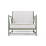 Girona Armchair – luxury Outdoor Armchair in Iroko Wood, Fabric, Cord by Mediterrazza. Front view showcasing sculptural silhouette and handcrafted Mediterranean design.