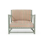 Girona Armchair – luxury Outdoor Armchair in Iroko Wood, Fabric, Cord by Mediterrazza. Front view showcasing sculptural silhouette and handcrafted Mediterranean design.