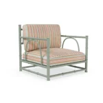 Girona Armchair by Mediterrazza, Outdoor Armchair in Iroko Wood, Fabric, Cord. Lifestyle front view set in a bespoke Mediterranean outdoor living space.