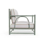 Girona Armchair – Outdoor Armchair in Iroko Wood, Fabric, Cord by Mediterrazza. Side profile highlighting elegant proportions and artisanal craftsmanship.