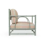Girona Armchair – Outdoor Armchair in Iroko Wood, Fabric, Cord by Mediterrazza. Side profile highlighting elegant proportions and artisanal craftsmanship.