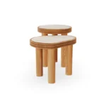Lagos side table by Mediterrazza, modular outdoor piece in light-toned wood and stone, featuring a soft-curved organic silhouette.