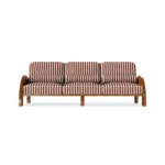 Luna Sofa – luxury Outdoor Sofa in Iroko Wood, Fabric, Cord by Mediterrazza. Front view showcasing sculptural silhouette and handcrafted Mediterranean design.