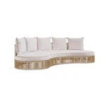 Menton Sofa by Mediterrazza, Outdoor Sofa in Lacquered Metal, Fabric. Lifestyle front view set in a bespoke Mediterranean outdoor living space.