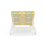 The back of the Savona lounger, revealing the sturdy metal support and the integrated iroko wood decorative elements.