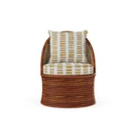Smeralda Armchair – luxury Outdoor Armchair in Iroko Wood, Fabric, Cord by Mediterrazza. Front view showcasing sculptural silhouette and handcrafted Mediterranean design.