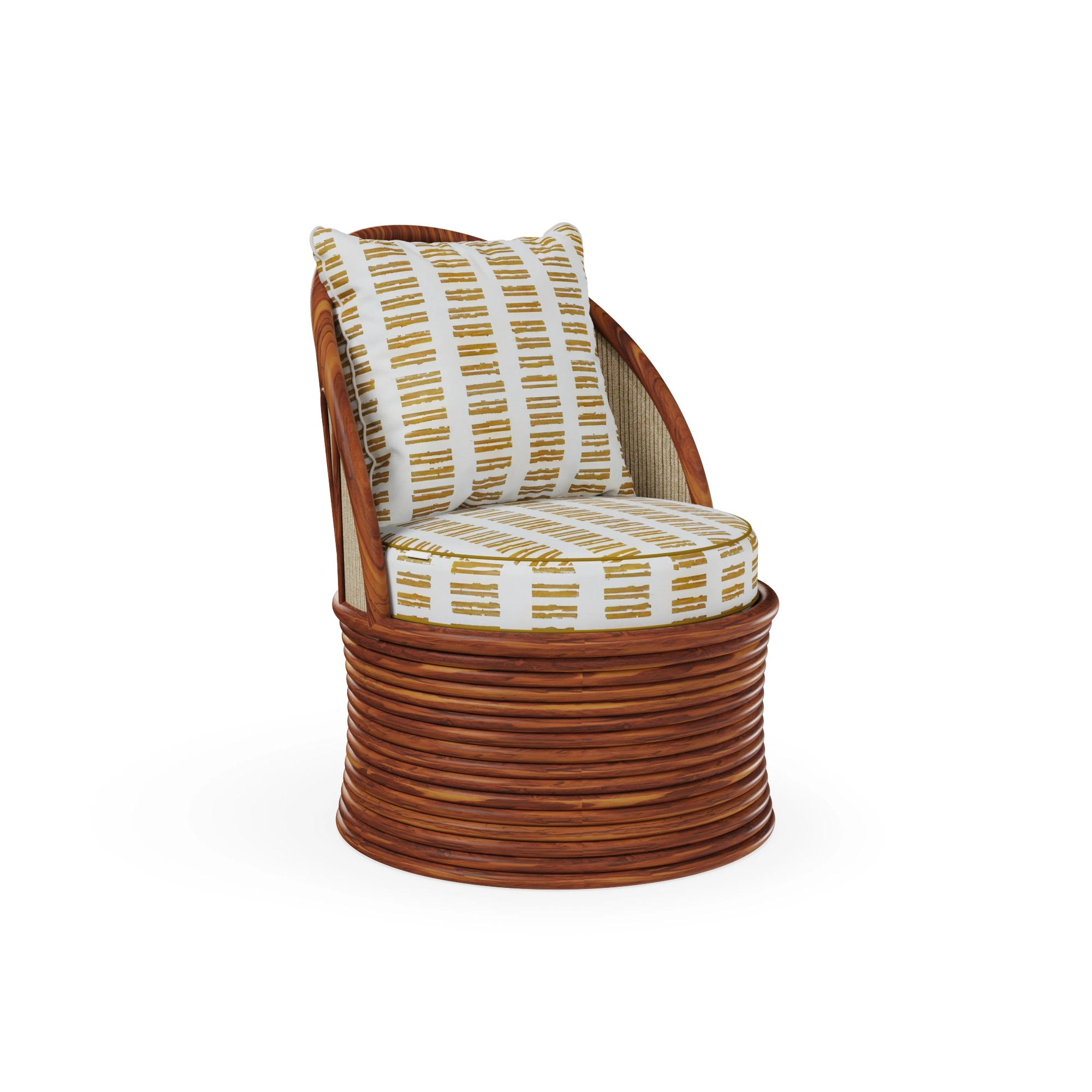 smeralda-armchair-front-view-2-mediterrazza Smeralda Armchair by Mediterrazza, Outdoor Armchair in Iroko Wood, Fabric, Cord. Lifestyle front view set in a bespoke Mediterranean outdoor living space.
