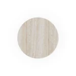 Toulon side table by Mediterrazza in lacquered metal and natural stone, featuring a sculptural silhouette and iroko wood spheres.