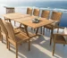 Luxury teak outdoor furniture including lounge seating, dining table, and sectional sofas styled on contemporary oceanfront terraces and poolside decks, showcasing natural wood tones and refined coastal architecture.