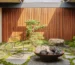 Japanese courtyard house showcasing traditional Japanese architecture with minimalist interiors, sliding shoji screens, wooden engawa veranda, and a serene Zen garden courtyard open to nature.