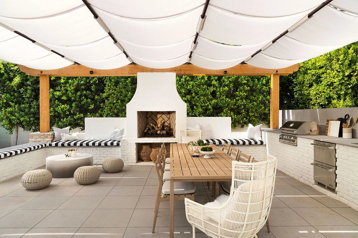 Mediterranean Living outdoor terrace with coastal views, contemporary architecture, natural materials, and relaxed luxury atmosphere.