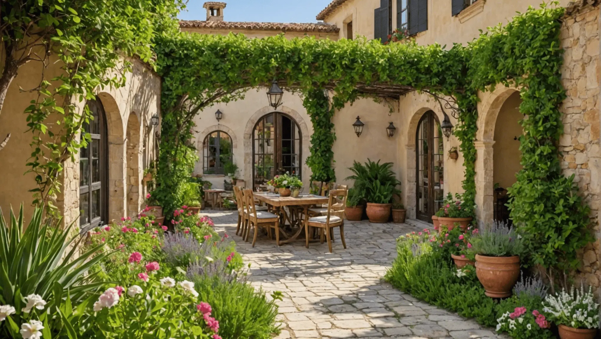 Outdoor furniture design, surrounded by an extravagant garden design