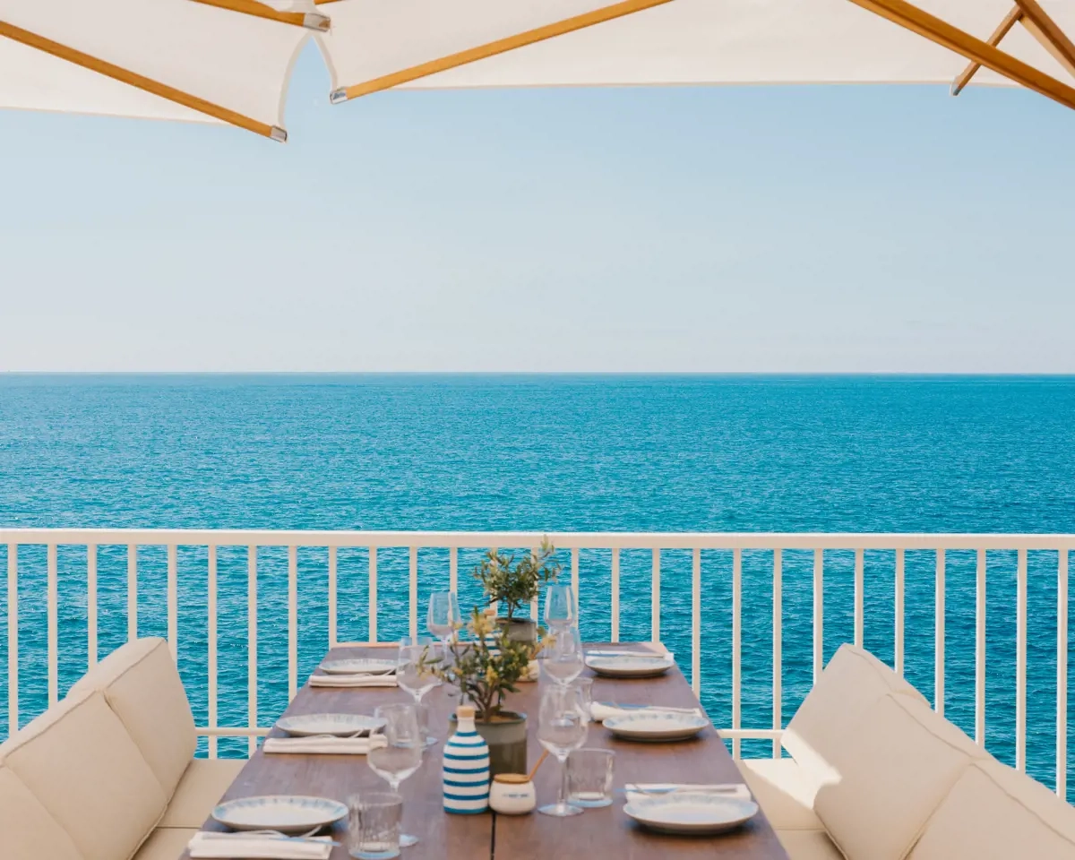 Restaurant at the Les Roches boutique Hotel. The sea view highlights it as one of the best luxury boutique hotels in the Riviera.