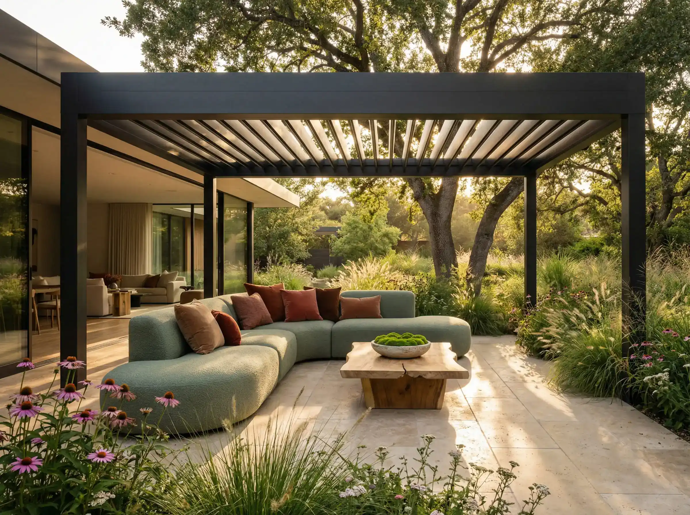 An upscale contemporary outdoor layout perfectly illustrating the prestige of Sustainable Outdoor Architecture.