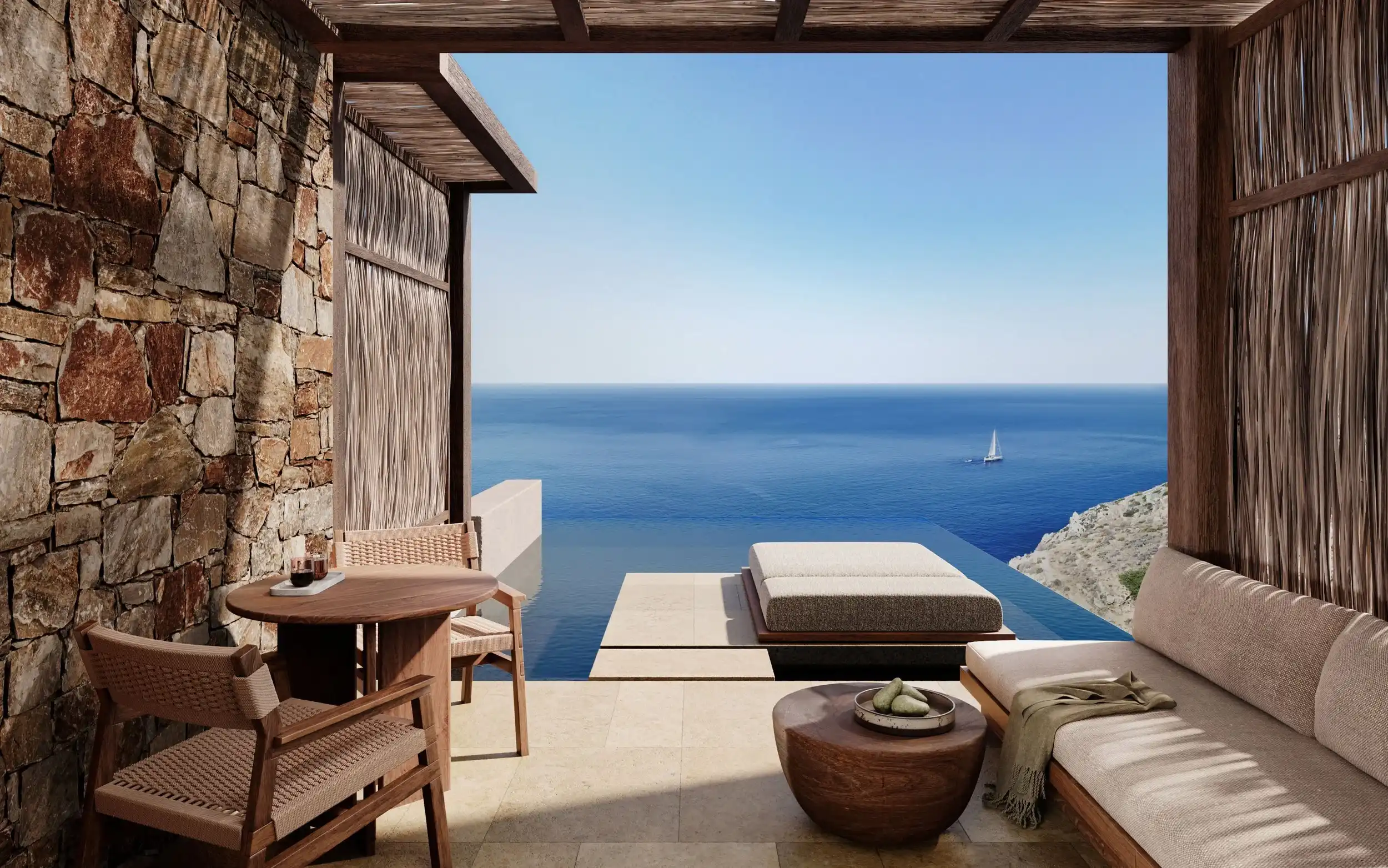 Mediterranean Travel Experiences featuring a luxury coastal resort with contemporary architecture, sea views, and outdoor living spaces.