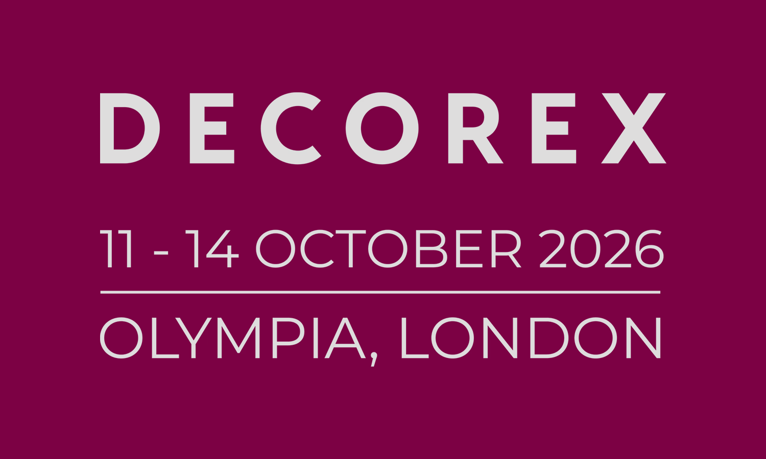Decorex 2026 event banner announcing the luxury interior design trade fair at Olympia London.