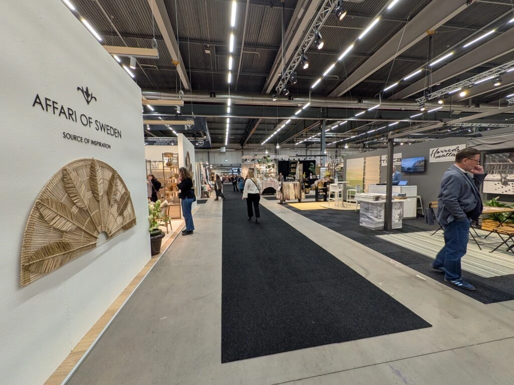 Affari of Sweden exhibition stand along the main aisle at the Formex trade fair.