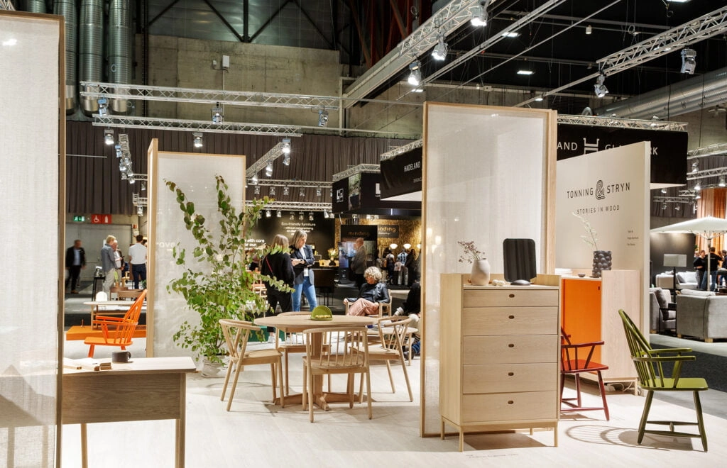 Tonning & Stryn wooden furniture and dining set exhibition booth at Oslo Design Fair.